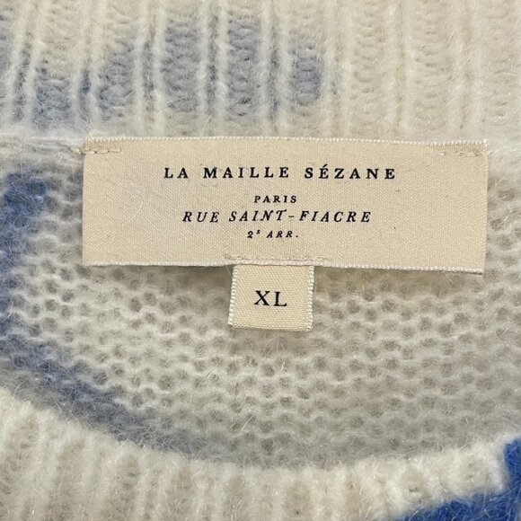 Like New Sezane Pelagie Floral Wool Mohair Floral Sweater Ecru Blue XL - Picture 6 of 8